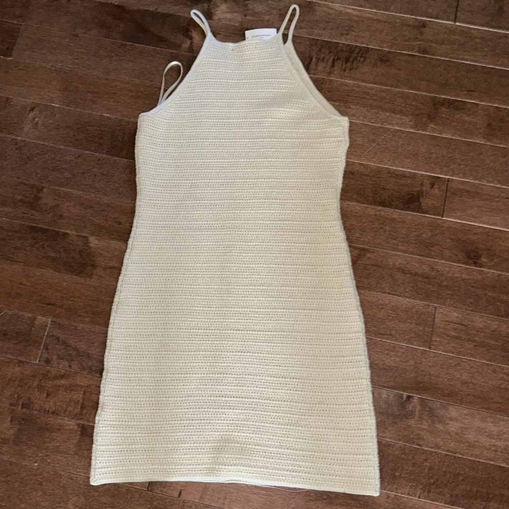 Sz M⭐️NWT Banana Republic Glen S 2023 Oyster Pearl Crochet Halter Cotton Dress - Picture 10 of 11